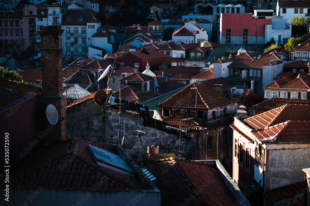 A view of the rooftops of the historic center of Porto, Portugal.