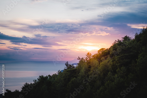 Summer landscape in Marmaris and Icmeler. Sunset on the mediterranean sea