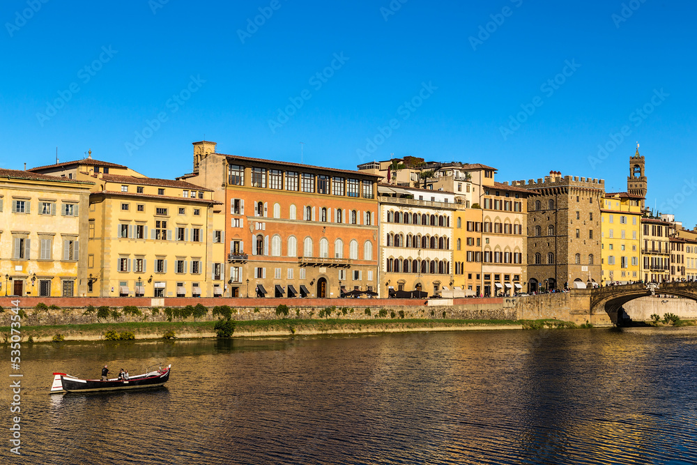 Florence, Italy. Picturesque embankment of the Arno River near the Santa Trinita Bridge