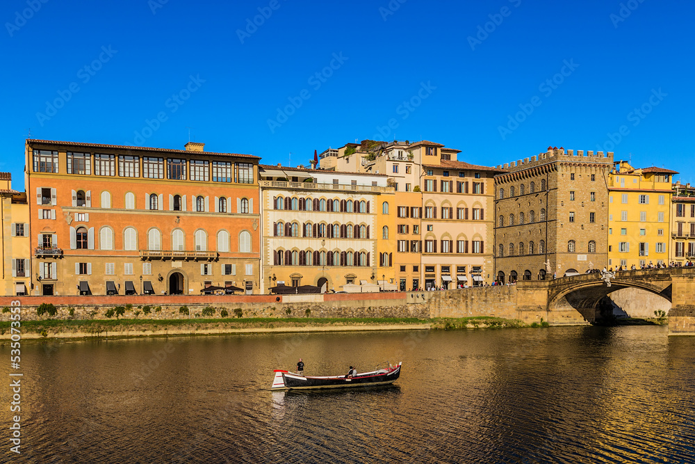 Florence, Italy. Embankment of the Arno River near the Santa Trinita Bridge