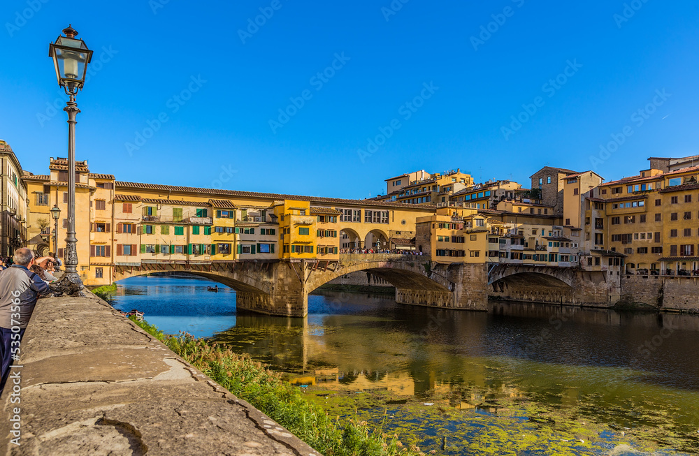 Florence, Italy. Picturesque view of the Old Bridge (Ponte Vecchio), 1345