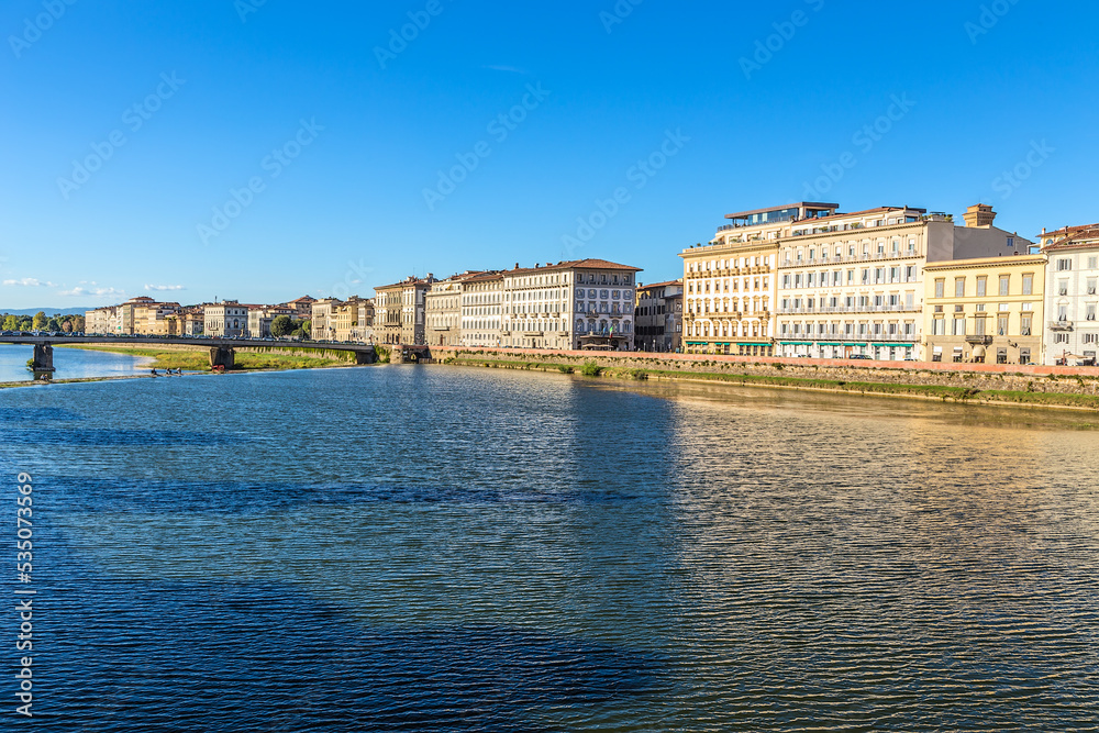 Florence, Italy. Embankment of the Arno River and Amerigo Vespucci Bridge