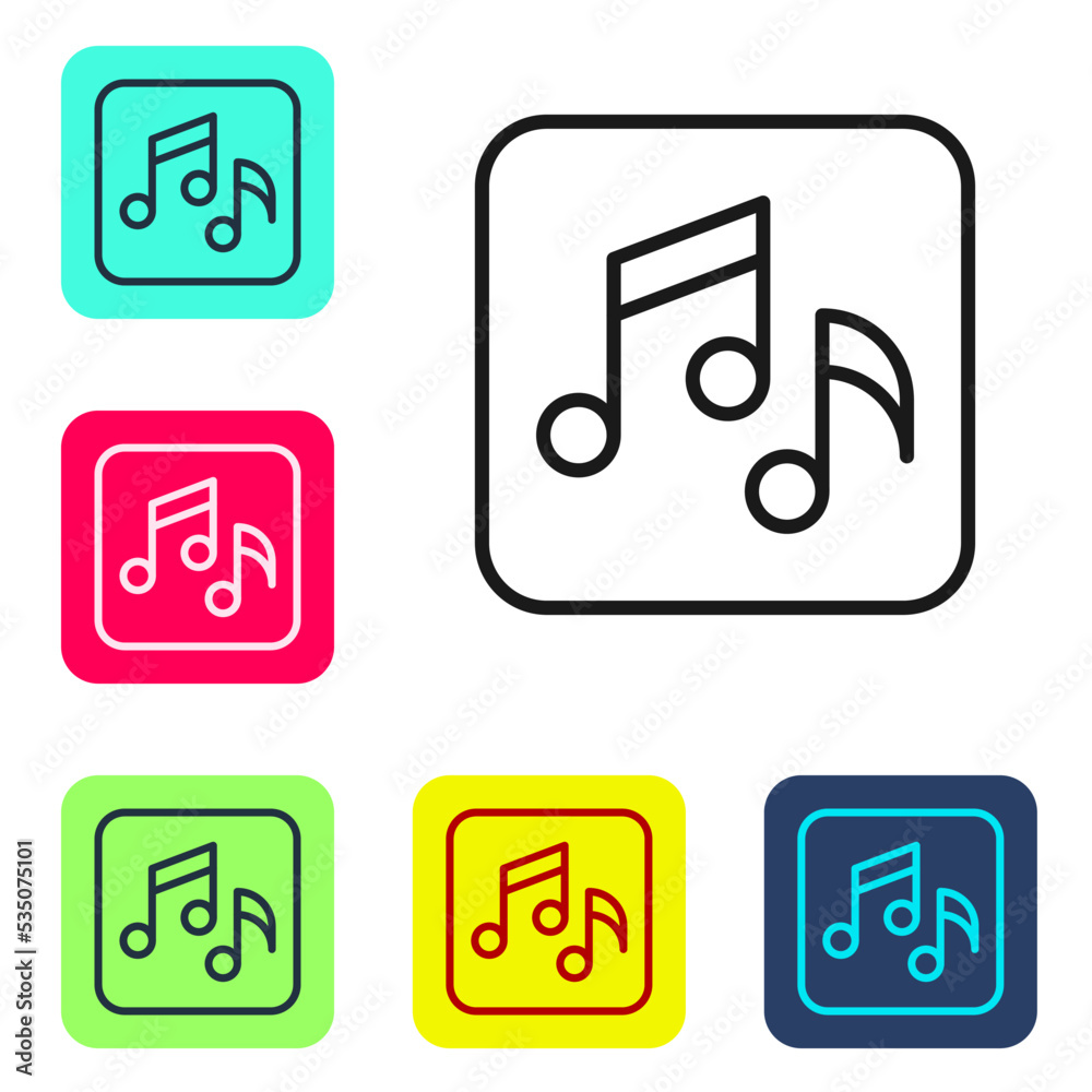 Black line Music note, tone icon isolated on white background. Set icons in color square buttons. Vector Black line Music note, tone icon isolated on white background. Set icons in color square buttons. Vector