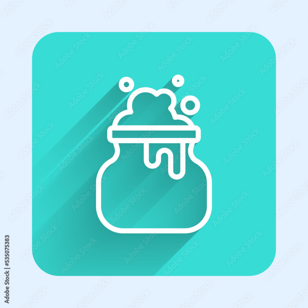 White line Witch cauldron icon isolated with long shadow background. Happy Halloween party. Green square button. Vector White line Witch cauldron icon isolated with long shadow background. Happy Halloween party. Green square button. Vector