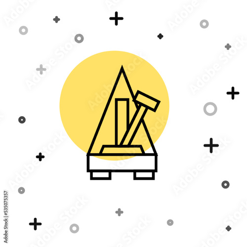 Black line Classic Metronome with pendulum in motion icon isolated on white background. Equipment of music and beat mechanism. Random dynamic shapes. Vector