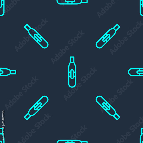 Green line Electronic cigarette icon isolated seamless pattern on blue background. Vape smoking tool. Vaporizer Device. Vector