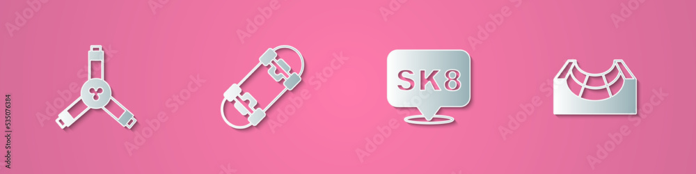Set paper cut Skateboard Y-tool, , and park icon. Paper art style. Vector Set paper cut Skateboard Y-tool, , and park icon. Paper art style. Vector