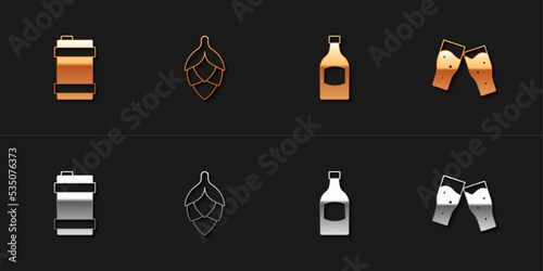 Set Metal beer keg, Hop, Beer bottle and Glass of icon. Vector