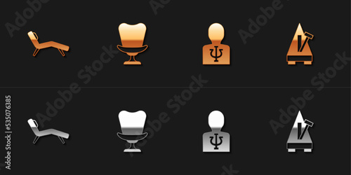 Set Armchair, , Psychology, Psi and Metronome with pendulum icon. Vector