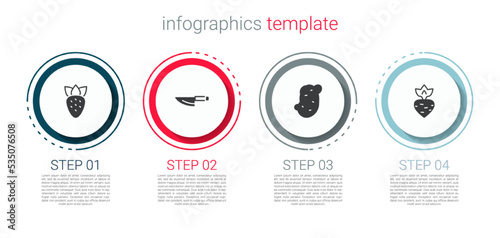 Set Strawberry, Knife, Potato and Turnip. Business infographic template. Vector
