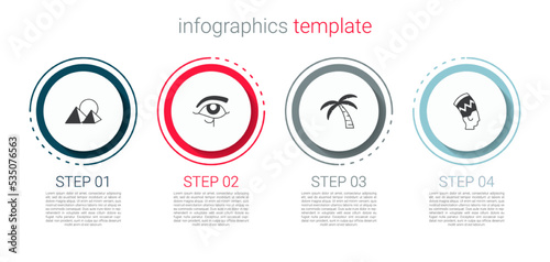 Set Egypt pyramids, Eye of Horus, Tropical palm tree and Nefertiti. Business infographic template. Vector