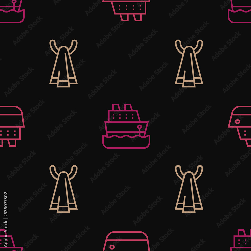 Set line Cruise ship, Towel on a hanger and on seamless pattern. Vector Set line Cruise ship, Towel on a hanger and on seamless pattern. Vector