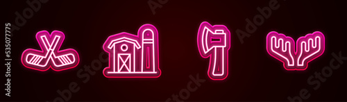 Photography Set line Ice hockey sticks, Farm house, Wooden axe and Deer antlers