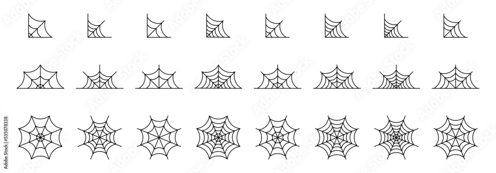 Spiderweb icon set. Cobweb icon collection. Spider's web icons.