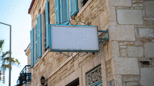 empty shop sign hanging from the ceiling mockup signboard 