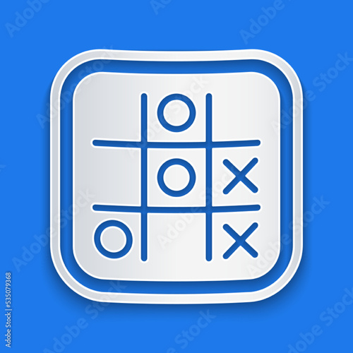 Paper cut Tic tac toe game icon isolated on blue background. Paper art style. Vector