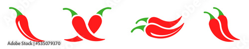 Set of red spicy chili pepper vector icon. Hot ingredient for food. Natural spice. Vector 10 EPS.