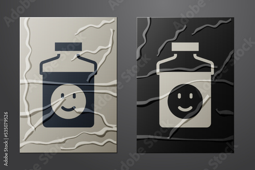 White Antidepressants icon isolated on crumpled paper background. Paper art style. Vector
