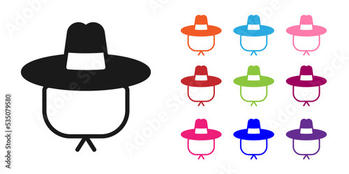 Black Camping hat icon isolated on white background. Beach hat panama. Explorer travelers hat for hunting, hiking, tourism. Set icons colorful. Vector