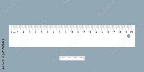 20 centimeter flat scale ruler vector illustration. Metric precision measuring instrument. 200 mm. accurate printable ruler design. 