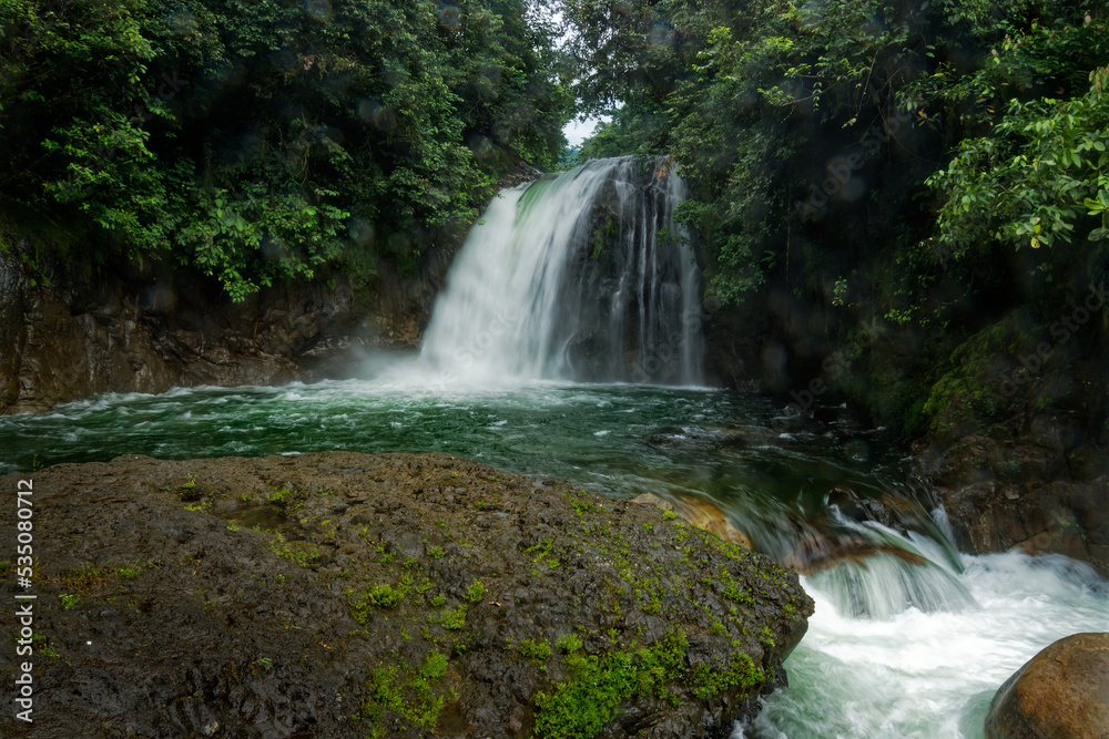 Landscape waterfall Cascadas Rio Hollin in Ecuador, beautiful waterfall on the river Hollin in ecuadorian Andes