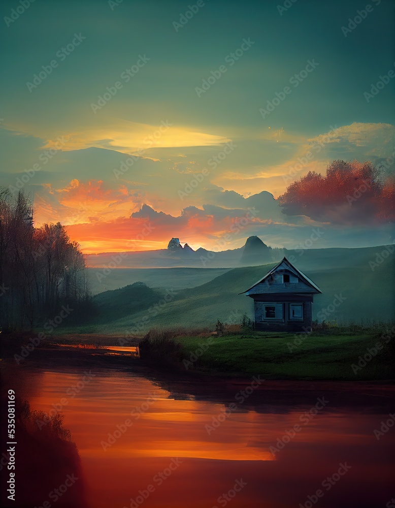 Fototapeta premium Beautiful landscape with sunset
