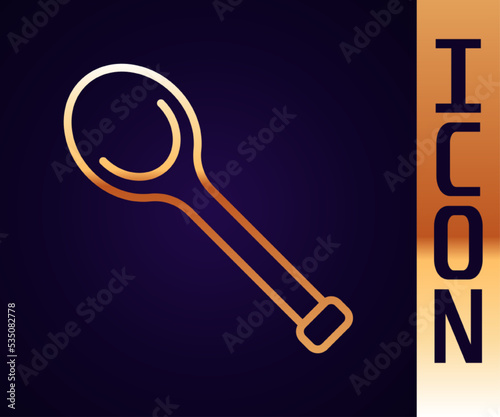 Gold line Sauna ladle icon isolated on black background. Vector