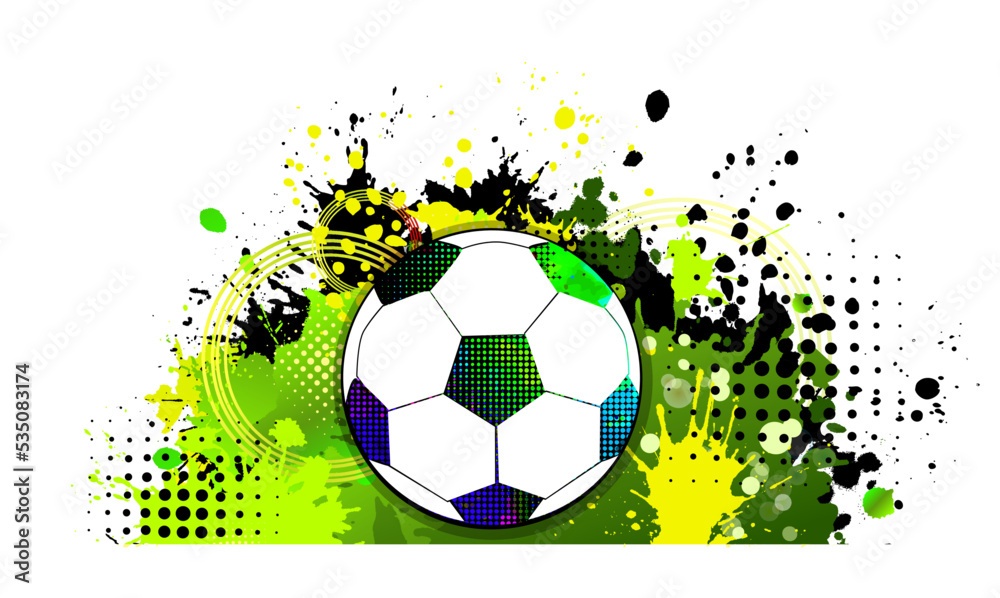 Abstraction soccer ball and blots. Vector illustration