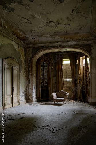 Decay living room in an abandoned liberty mansion in Northern Italy