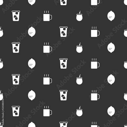 Set Mate tea, Lemon, Ice and Cup of on seamless pattern. Vector