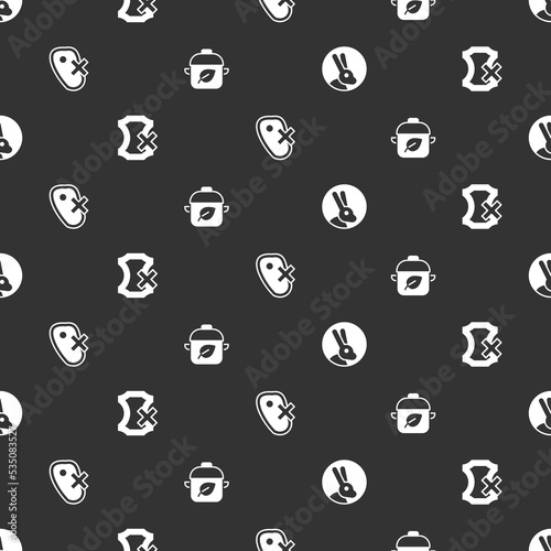 Set Rabbit, No leather, meat and Vegan food diet on seamless pattern. Vector