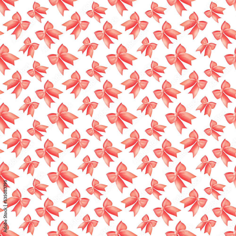 seamless pattern of bright red ribbon tied in bow against white background seamless pattern of bright red ribbon tied in bow against white background