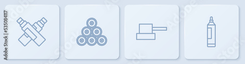 Set line Marker pen, Spray can nozzle cap, Paint spray and . White square button. Vector