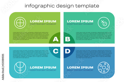 Set line Neptune planet, Earth globe, Full moon and Venus symbol. Business infographic template. Vector