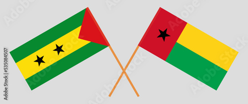 Crossed flags of Sao Tome and Principe and Guinea-Bissau. Official colors. Correct proportion