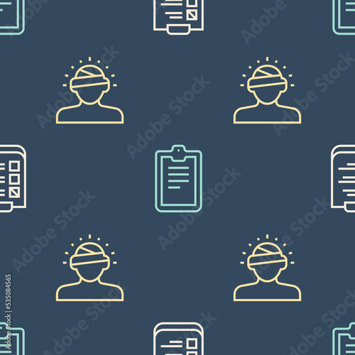 Set line Psychological test, Concussion, headache and on seamless pattern. Vector