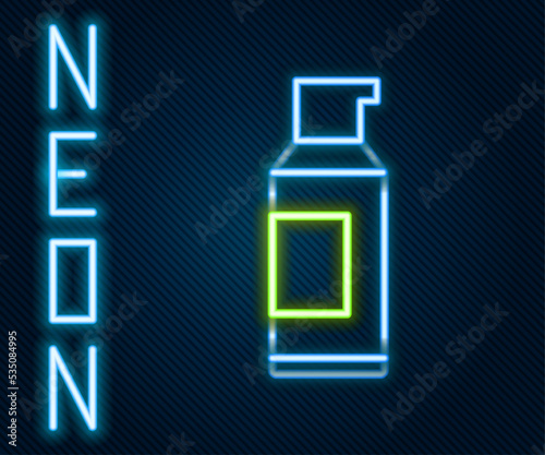 Glowing neon line Spray can for hairspray, deodorant, antiperspirant icon isolated on black background. Colorful outline concept. Vector