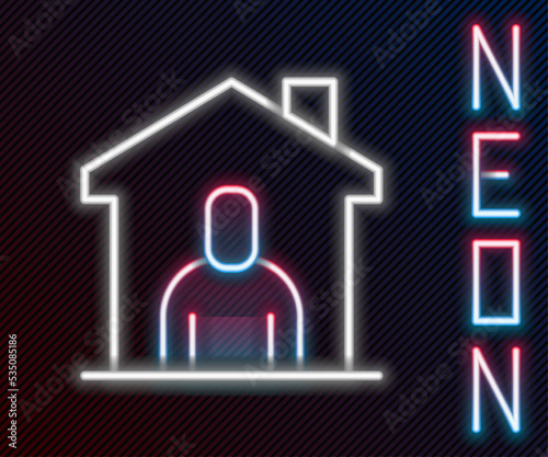 Glowing neon line Shelter for homeless icon isolated on black background. Emergency housing, temporary residence for people, bums and beggars without home. Colorful outline concept. Vector