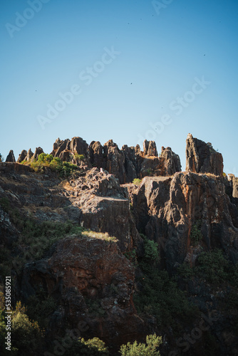Landscape of rocky and sharp mountains at Cerro del Hierro (San Nicolás del Puerto, Spain)