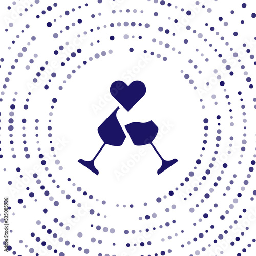Blue Glass of champagne icon isolated on white background. Happy Valentines day. Abstract circle random dots. Vector