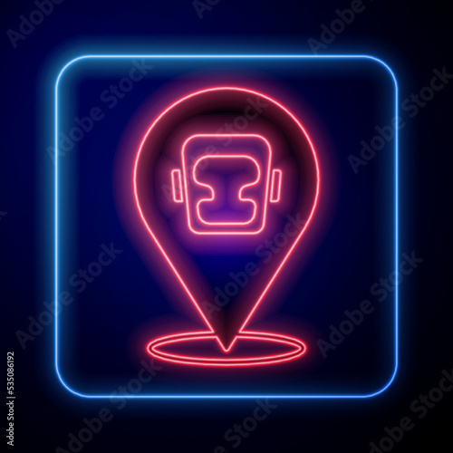 Glowing neon Boxing helmet icon isolated on black background. Vector