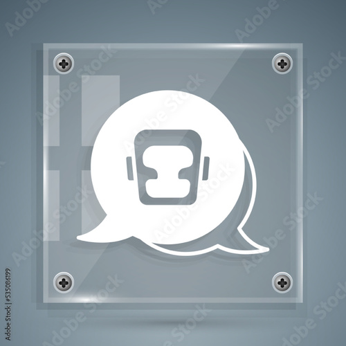 White Boxing helmet icon isolated on grey background. Square glass panels. Vector