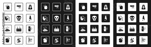 Set Nurse, Skull, Constipation, Man having headache, Runny nose, Herpes lip, Abdominal bloating and Shit icon. Vector