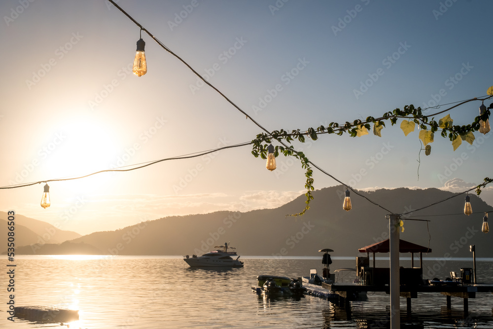 Morning view from the coastal cafe on the bay, Marmaris, Turkey