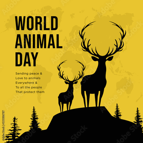 World animal day 4th October, Wildlife Day, Flat Vector Illustration, wildlife welfare day, World Wildlife Day, Wild animals silhouette, love animals banner, poster, social media post, yellow banner.