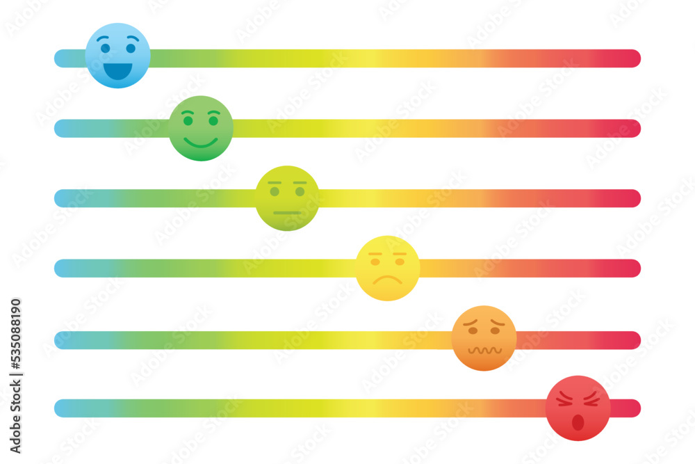 Colorful slider bars with emotional faces icons. Different feedback ...