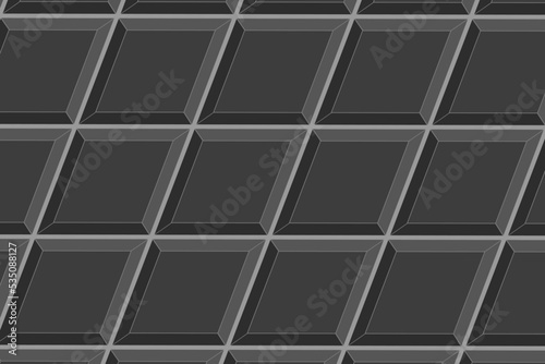 Black rhombus tile diagonal texture. Kitchen backsplash background. Bathroom or toilet wall or floor mosaic seamless pattern. Interior or exterior decoration surface. Vector flat illustration