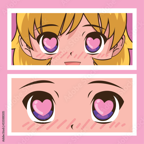 anime face hearts eyes