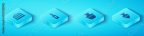 Set Isometric Parthenon, Bottle of olive oil, Ancient amphorae and icon. Vector