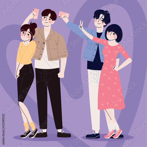 Korean couples using phone